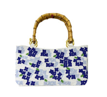 Load image into Gallery viewer, Coastal Hydrangeas Beaded Purse with Bamboo Handle