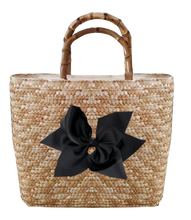 Load image into Gallery viewer, Sankaty Straw Tote with Interchangeable Bow - Black