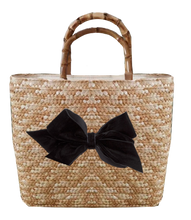 Load image into Gallery viewer, Sankaty Straw Tote with Interchangeable Bow - Black Velvet