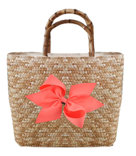 Load image into Gallery viewer, Sankaty Straw Tote with Interchangeable Bow - Coral