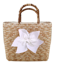 Load image into Gallery viewer, Sankaty Straw Tote with Interchangeable Bow - White
