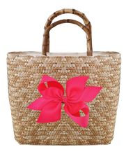 Load image into Gallery viewer, Sankaty Straw Tote with Interchangeable Bow - Hot Pink