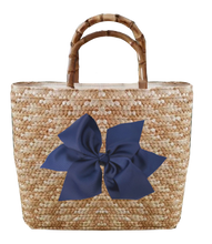 Load image into Gallery viewer, Sankaty Straw Tote with Interchangeable Bow - Navy