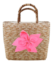 Load image into Gallery viewer, Sankaty Straw Tote with Interchangeable Bow - Pink