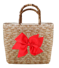 Load image into Gallery viewer, Sankaty Straw Tote with Interchangeable Bow - Red