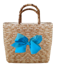 Load image into Gallery viewer, Sankaty Straw Tote with Interchangeable Bow - Turquoise