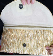 Load image into Gallery viewer, The Vineyard Straw Clutch with Light Aqua Bow - Interchangeable