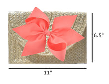 Load image into Gallery viewer, The Vineyard Straw Clutch with Coral Bow, Interchangeable Bow