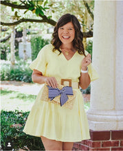 Load image into Gallery viewer, The Vineyard Straw Clutch with Navy and White Striped Bow - Interchangeable