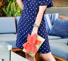 Load image into Gallery viewer, The Vineyard Straw Clutch with Coral Bow, Interchangeable Bow