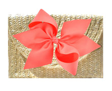 Load image into Gallery viewer, The Vineyard Straw Clutch with Coral Bow, Interchangeable Bow