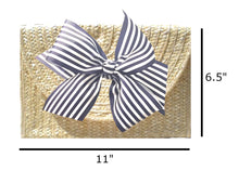 Load image into Gallery viewer, The Vineyard Straw Clutch with Navy and White Striped Bow - Interchangeable