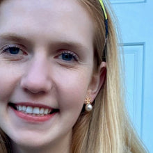 Load image into Gallery viewer, Gold Bow Pearl Earrings, Ribbon Earrings, Pearl Drop Earrings