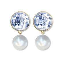 Load image into Gallery viewer, Blue and White Chinoiserie Earrings, Many Styles, Silver or Gold
