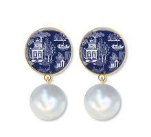Load image into Gallery viewer, Navy Chinoiserie Earrings, Many Styles, Silver or Gold
