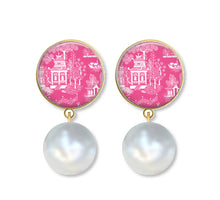 Load image into Gallery viewer, Pink Chinoiserie Earrings, Many Styles, Silver or Gold