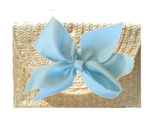 Load image into Gallery viewer, The Vineyard Straw Clutch with Light Blue Bow - Interchangeable