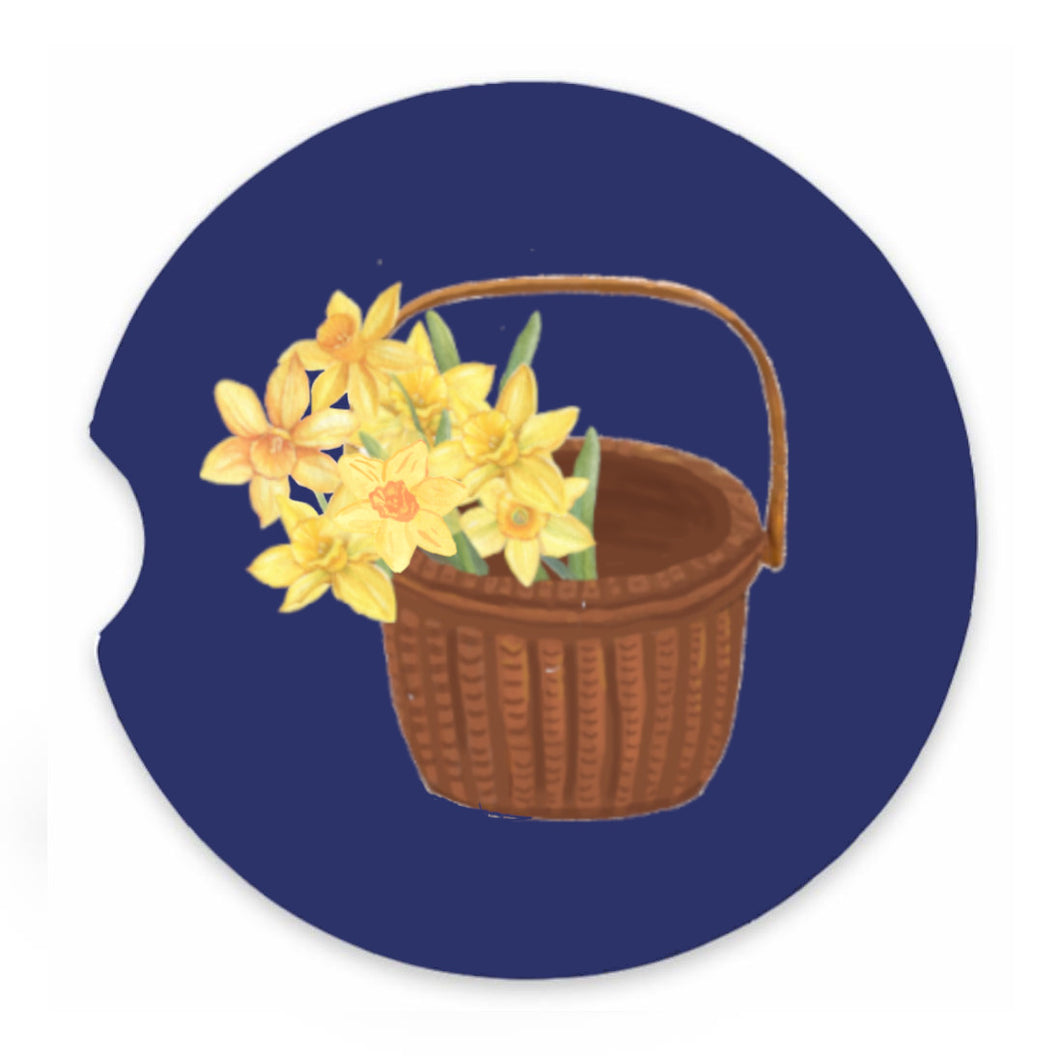 Sandstone Car Coaster - Nantucket Basket with Daffodils