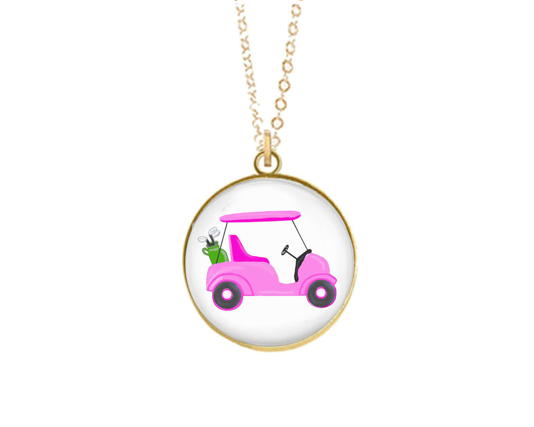 Charm Necklace - Pink Golf Cart