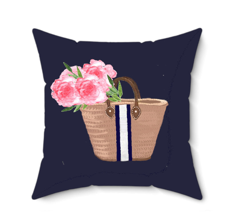 Pillow - Straw Bag with Peonies