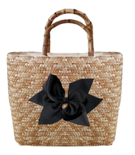 Load image into Gallery viewer, Sankaty Straw Tote with Interchangeable Bow - Black
