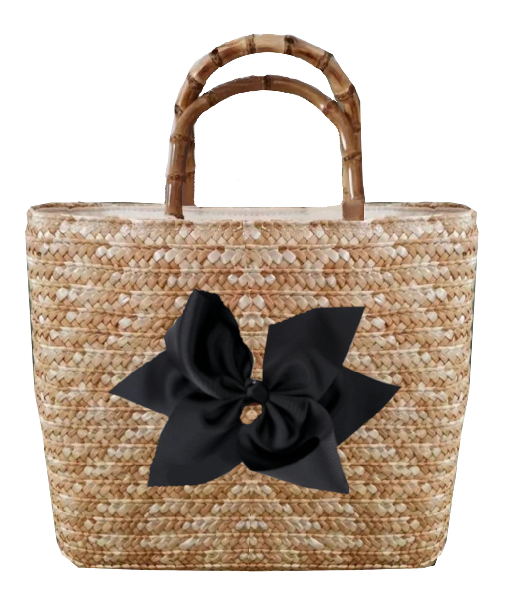Sankaty Straw Tote with Interchangeable Bow - Black