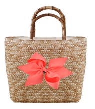 Load image into Gallery viewer, Sankaty Straw Tote with Interchangeable Bow - Coral
