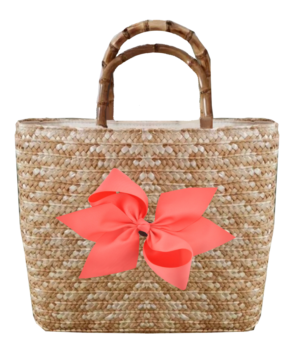 Sankaty Straw Tote with Interchangeable Bow - Coral