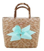 Load image into Gallery viewer, Sankaty Straw Tote with Interchangeable Bow - Light Aqua
