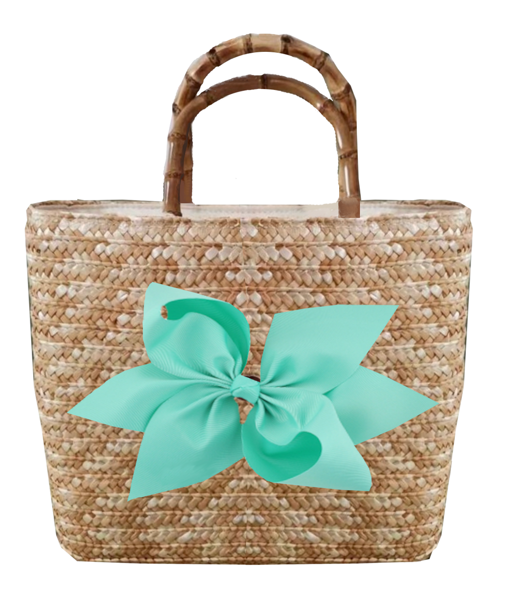 Sankaty Straw Tote with Interchangeable Bow - Mint