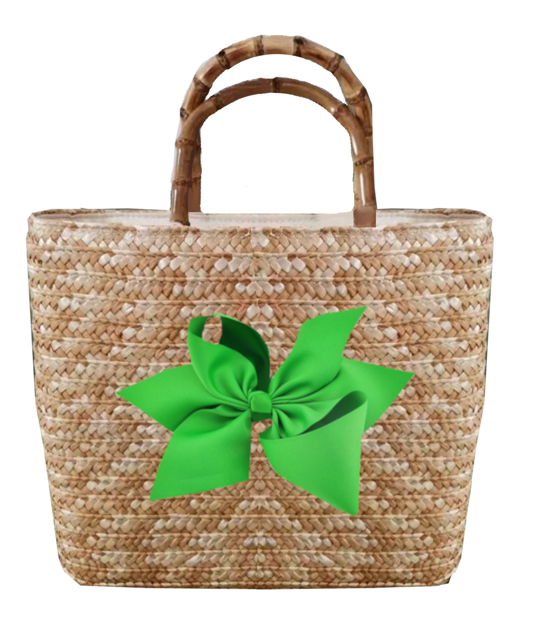 Sankaty Straw Tote with Interchangeable Bow - Green