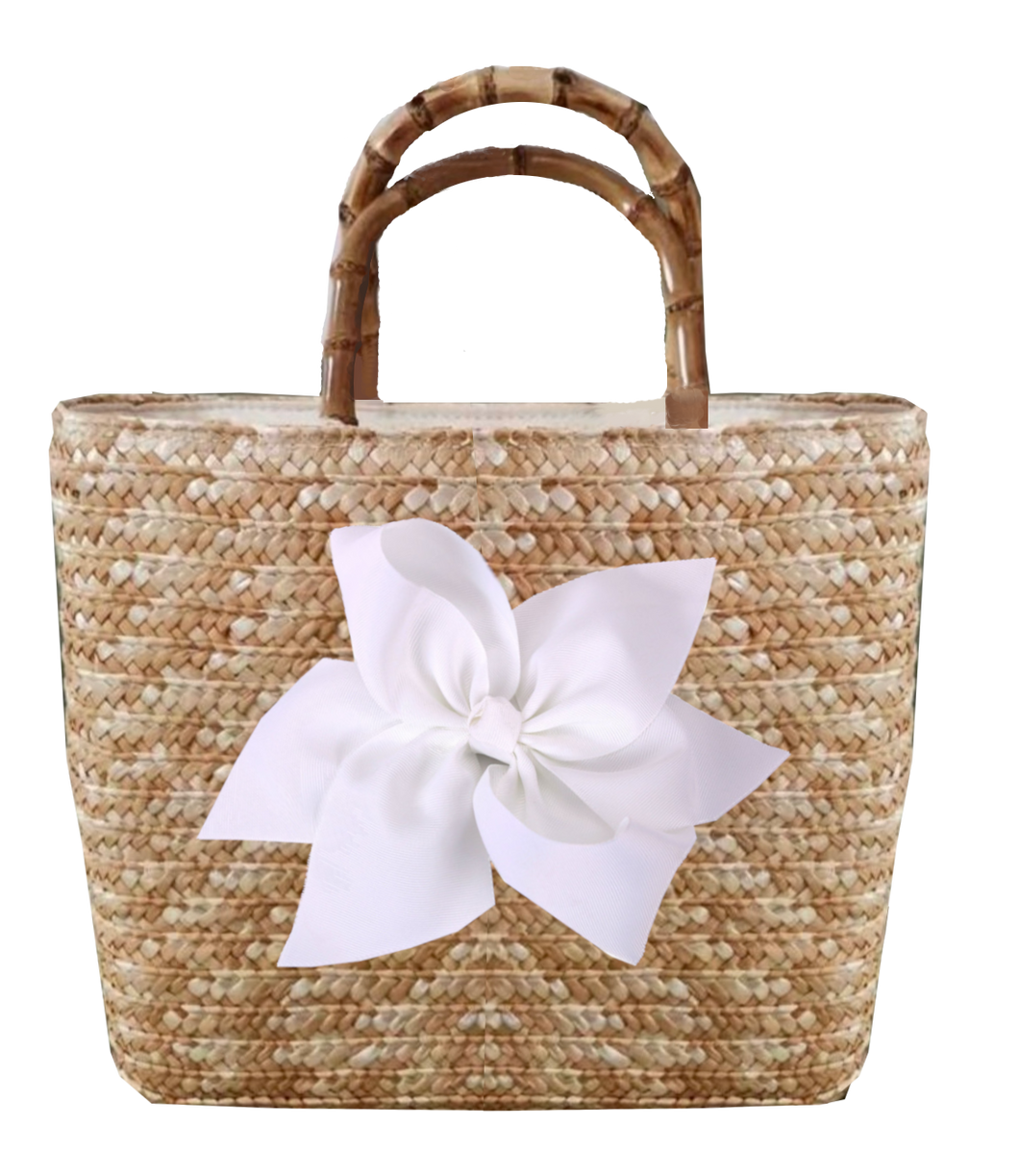 Sankaty Straw Tote with Interchangeable Bow - White