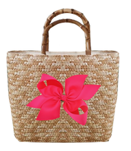Load image into Gallery viewer, Sankaty Straw Tote with Interchangeable Bow - Hot Pink
