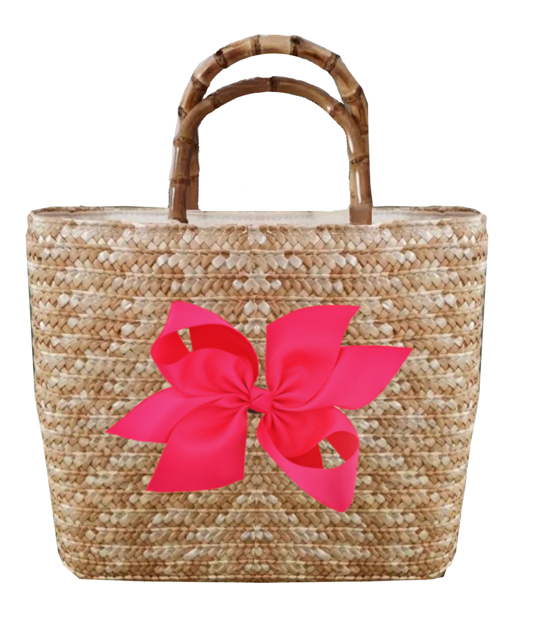 Sankaty Straw Tote with Interchangeable Bow - Hot Pink