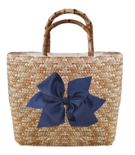 Load image into Gallery viewer, Sankaty Straw Tote with Interchangeable Bow - Navy
