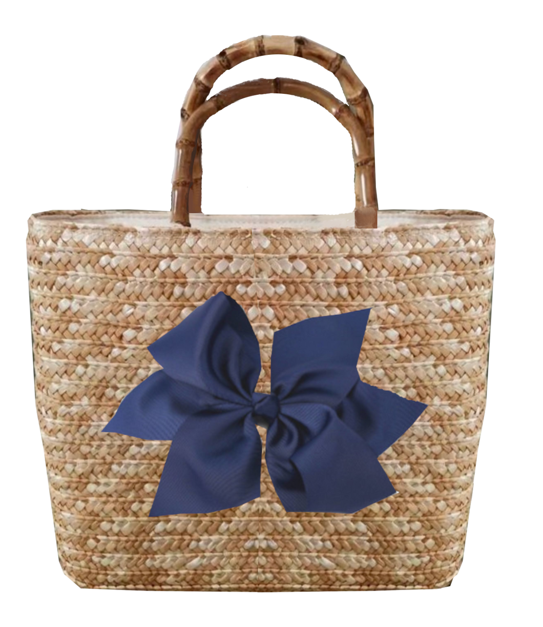 Sankaty Straw Tote with Interchangeable Bow - Navy