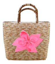Load image into Gallery viewer, Sankaty Straw Tote with Interchangeable Bow - Pink
