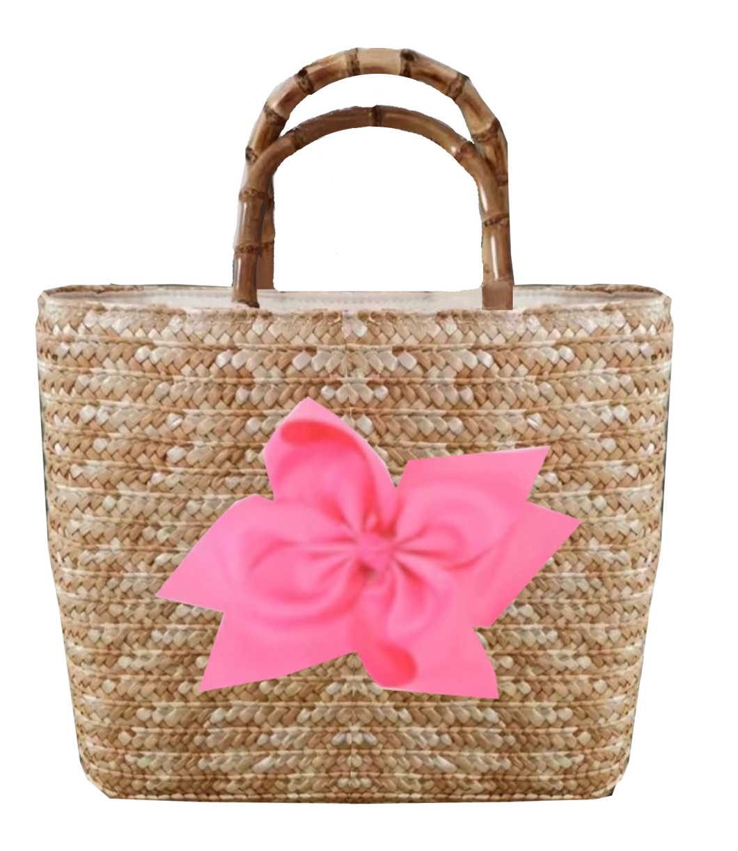 Sankaty Straw Tote with Interchangeable Bow - Pink