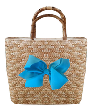 Load image into Gallery viewer, Sankaty Straw Tote with Interchangeable Bow - Turquoise

