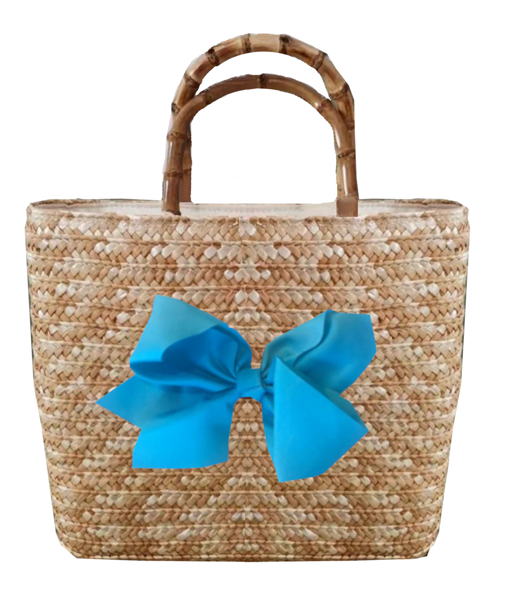 Sankaty Straw Tote with Interchangeable Bow - Turquoise