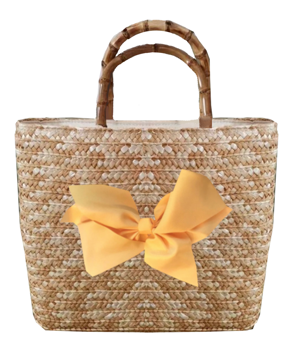 Sankaty Straw Tote with Interchangeable Bow - Yellow