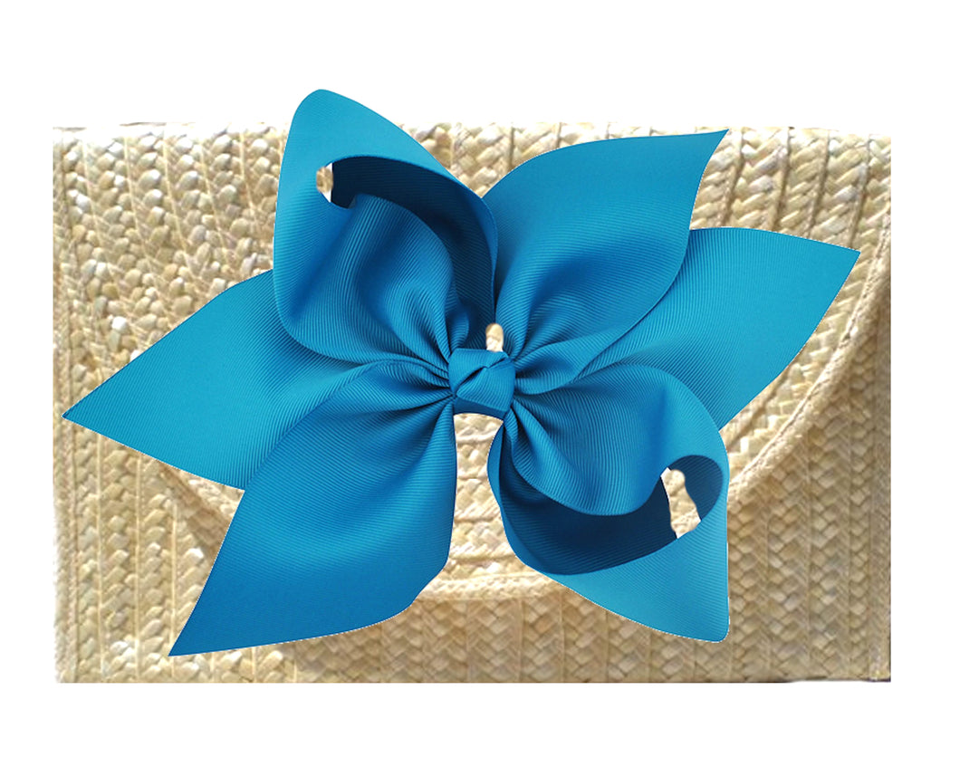 The Vineyard Straw Clutch with French Blue Bow - Interchangeable