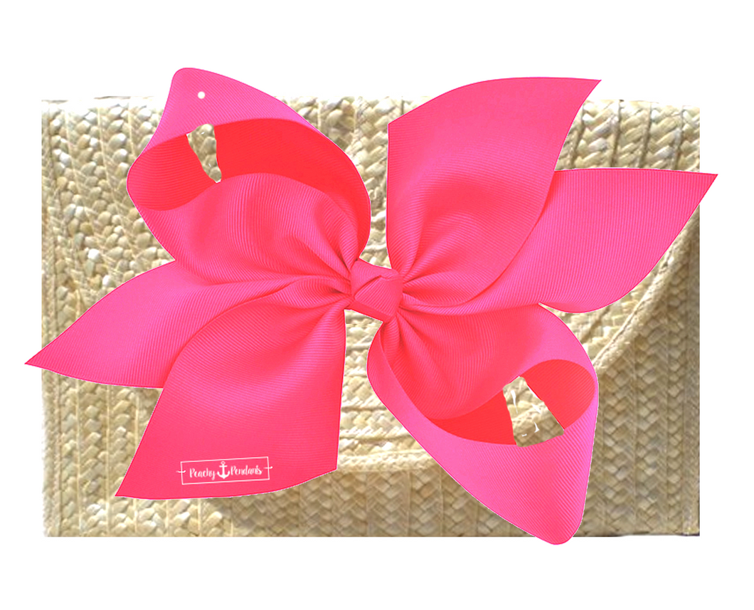 The Vineyard Straw Clutch with Hot Pink Bow - Interchangeable