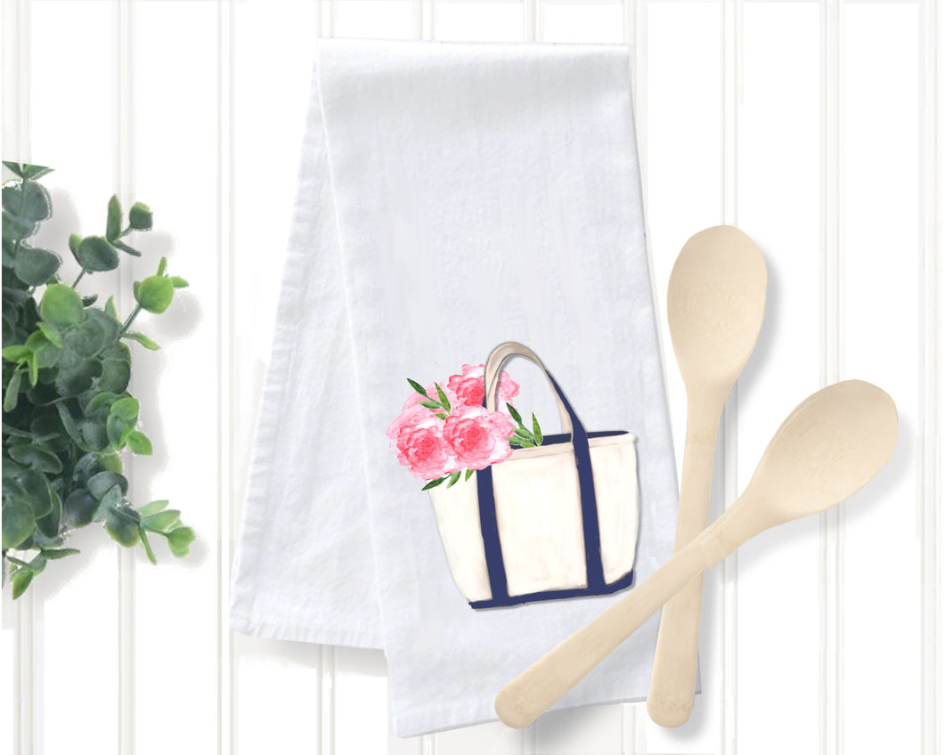 Tea Towel - Canvas Tote with Peonies
