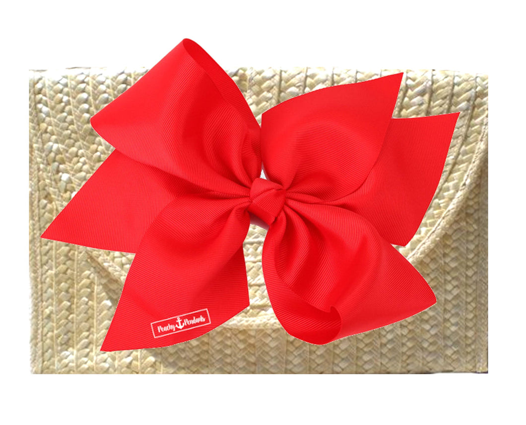 The Vineyard Straw Clutch with Red Bow - Interchangeable Bow