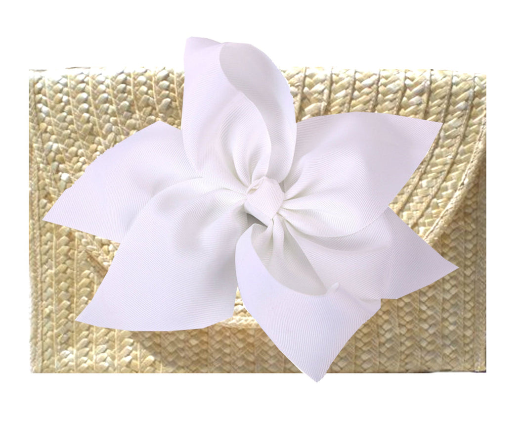 The Vineyard Straw Clutch with White Bow - Interchangeable