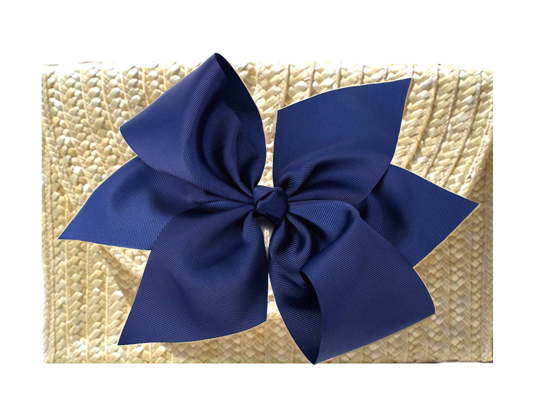 The Vineyard Straw Clutch with Navy Bow, Interchangeable Bow