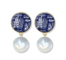 Load image into Gallery viewer, Navy Chinoiserie Earrings, Many Styles, Silver or Gold
