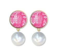 Load image into Gallery viewer, Pink Chinoiserie Earrings, Many Styles, Silver or Gold
