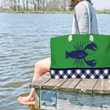 Load image into Gallery viewer, Rope Handle Tote Bag - Green Gingham Whale
